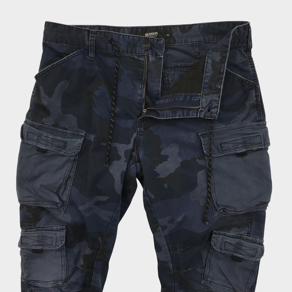 Hudson Los Angeles Mens Blue Camo Cargo Pants Slim Tapered Camouflage Size 34